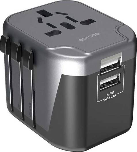 Porodo PD-303UTV-BK Dual Port Universal Travel Charger PD 18W + QC3.0, with Dual USB Port 2.4A - Black - Games Corner