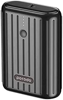 Porodo Power Bank PD Ultra-Compact Wireless Portable Power Bank 10000mAh 18W Power Delivery & Quick Charge 3.0 (Black, 10000mAh) - Games Corner