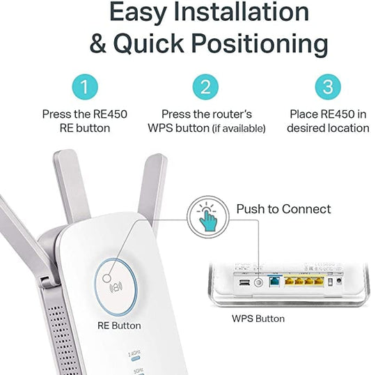 TP-Link AC1750 WiFi Extender (RE450), PCMag Editor's Choice, Up to 1750Mbps, Dual Band WiFi Repeater, Internet Booster, Extend WiFi Range further - Games Corner