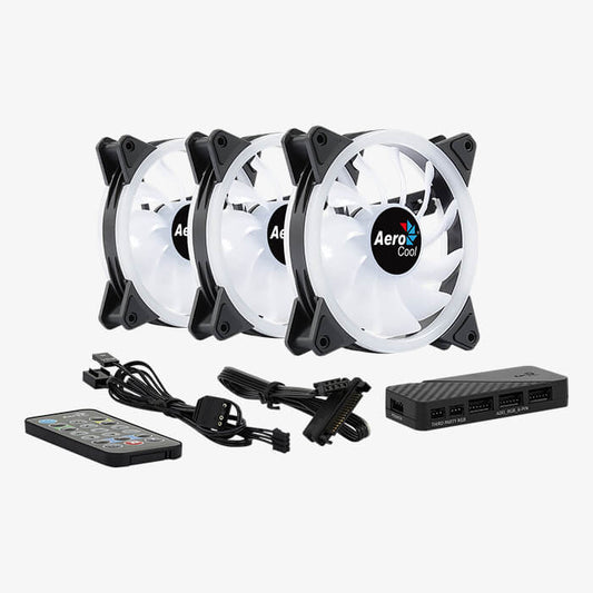 Duo 12 Pro 12CM ARGB FANS x 3 | H66F HUB x 1 | REMOTE CONTROL x 1 - Games Corner