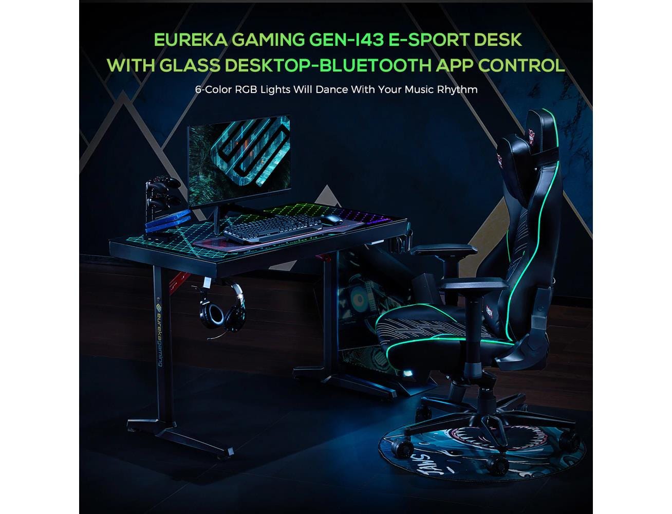 Eureka Gaming General Series GTG-I43 Desk With Glass Desktop - Games Corner