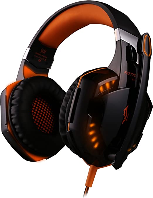 Kotion EACH G2000 Deep Bass Over-Ear Game Gaming Headset Earphone Headband Stereo Headphones with Mic LED Light for PC Gamer (Black-Orange) - Games Corner